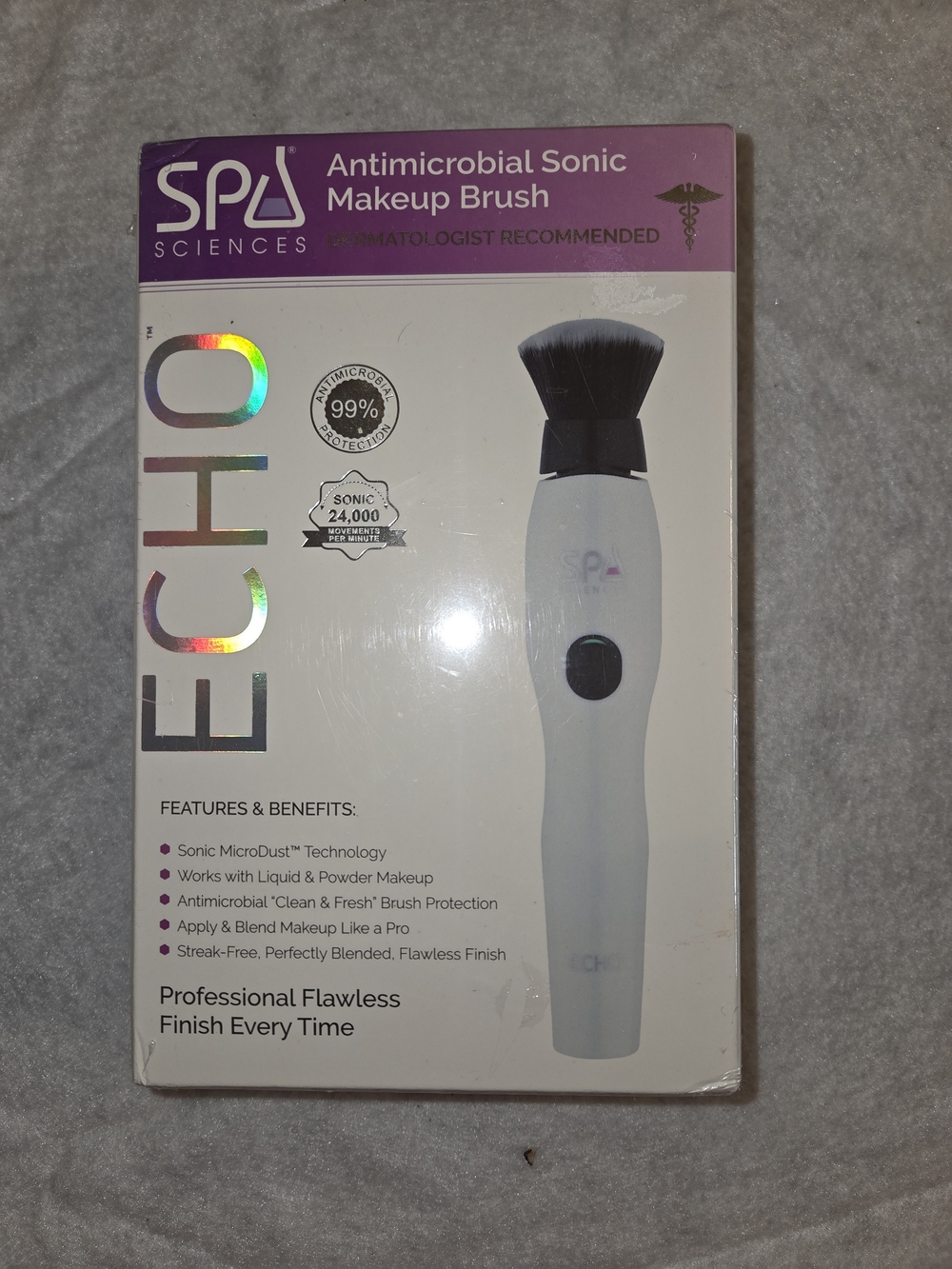 Spa Sciences Echo Antimicrobial Sonic Makeup Brush - NIB Sealed